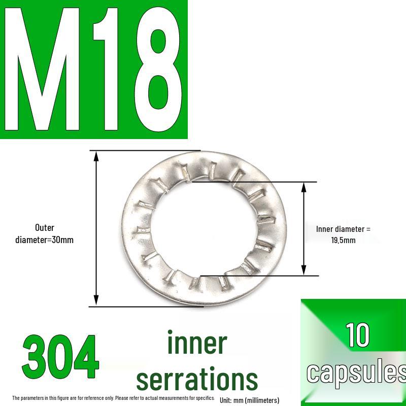 304 Stainless Steel External & Internal Tooth Lock Washer, Anti-Slip, Anti-Loosening, Size M6-M30