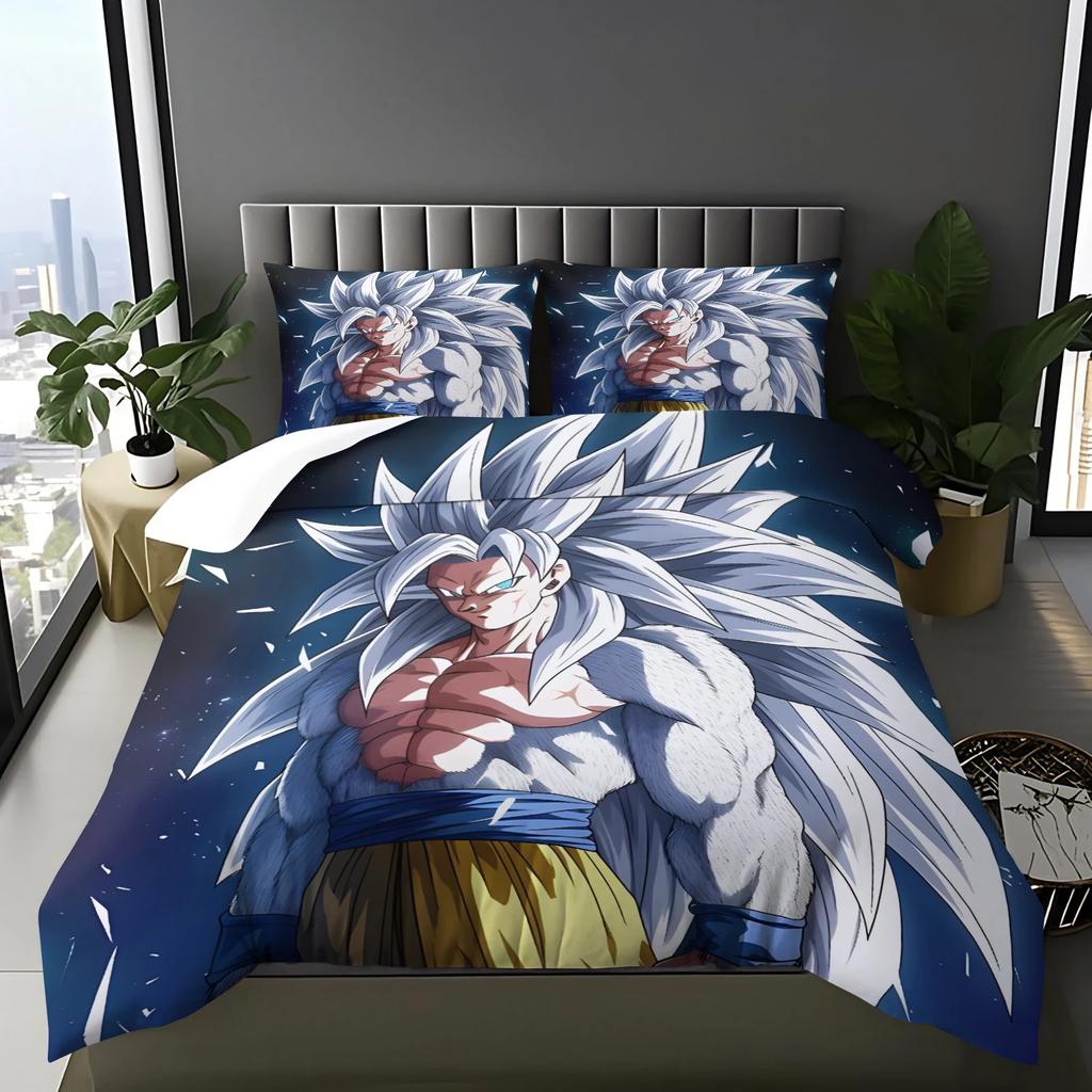 Japanische heiße Anime-Bettwäsche mit G-Goku-Muster, Bettbezug und Kissenbezug, geeignet für Kinder-Jahreszeiten-Schlafzimmerdekoration