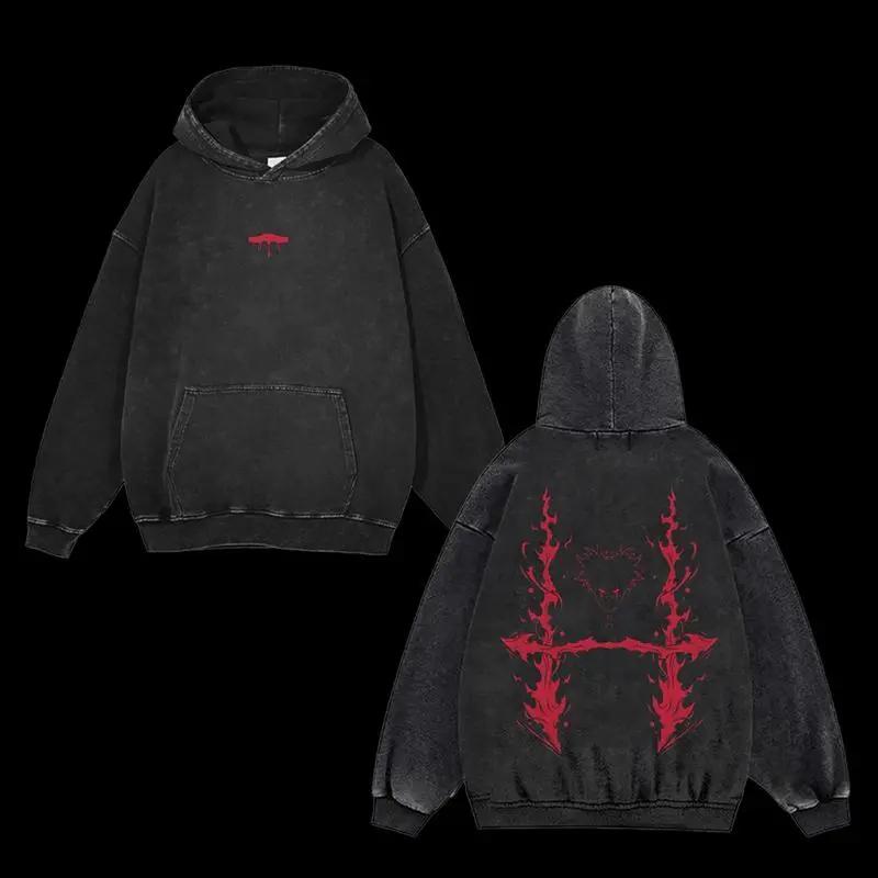 

Аниме одежда Jujutsu Kaisen Чосо Графическое худи Мужское Женское Хлопковое худи Винтажная стирка Свитшот Харадзюку Мужская уличная одежда XXL чёрный