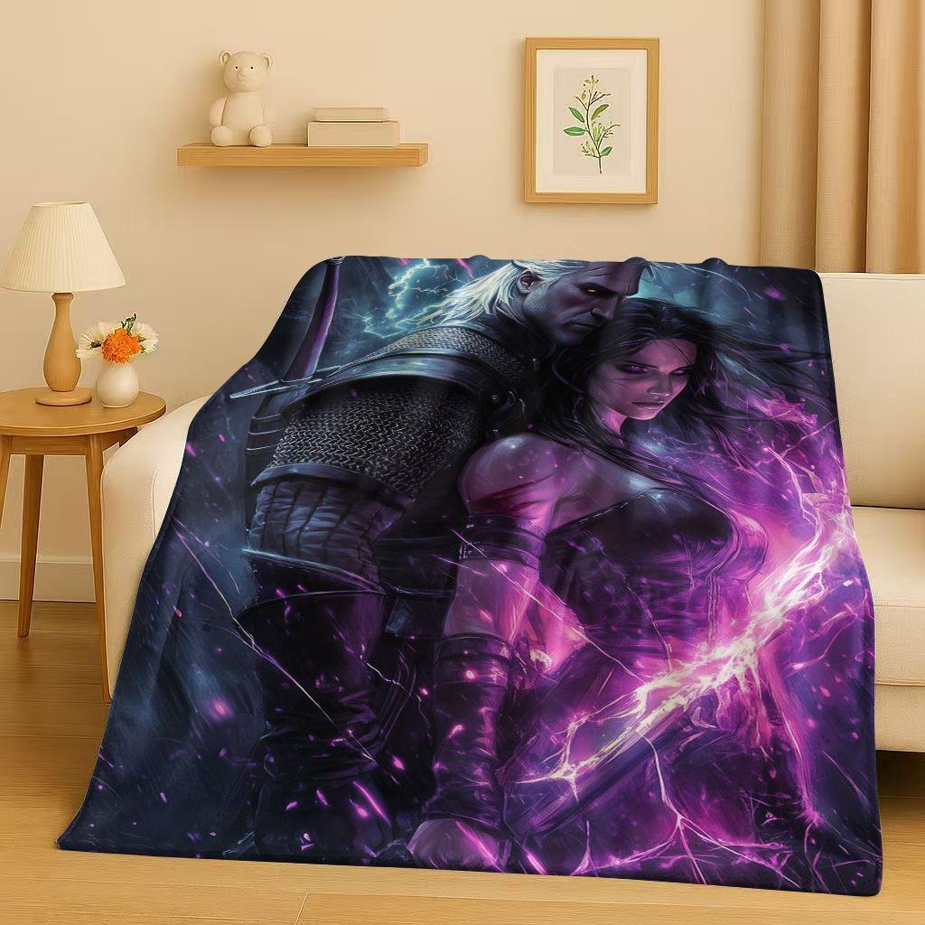 HD The W-Witcher Game Geralt Gamer Cartoon Flannel Blanket,Ultra Soft Plush Throw for Home Bedroom Bed Sofa Cover Kid Gift
