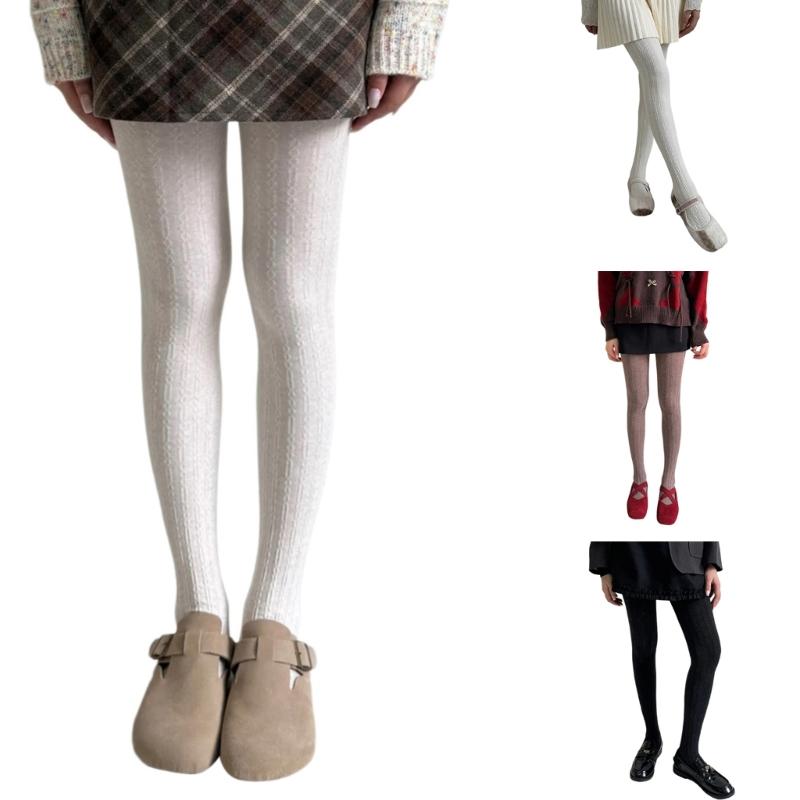 Vintage Chain Twist Striped Pattern Cotton Tights for Women Breathable Leggings Spring Fall Opaque Pantyhose Stockings
