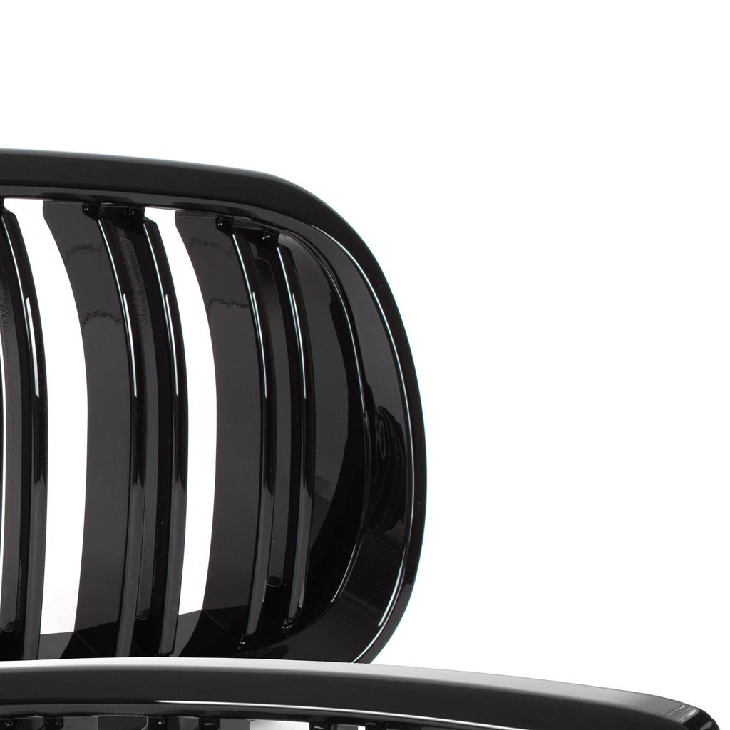 BMW 3 E92 E93 06-10 Kühlergrill-Einsätze zwischen den Scheinwerfern (Nieren) linkes + rechtes Set SCHWARZ GLÄNZEND DOPPELSTREIFEN