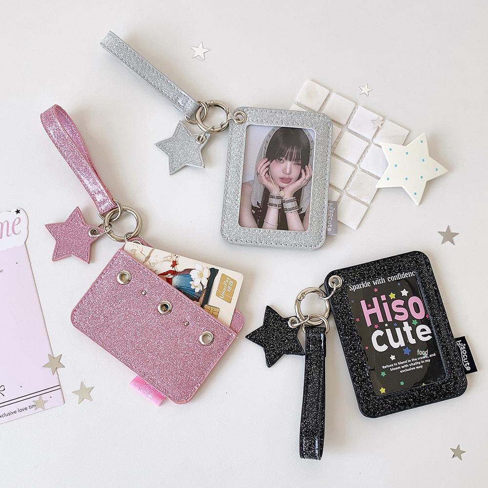 Dual-Layer Glitter PU Card Holder - Student ID & K-Pop Photocard Sleeve Cover
