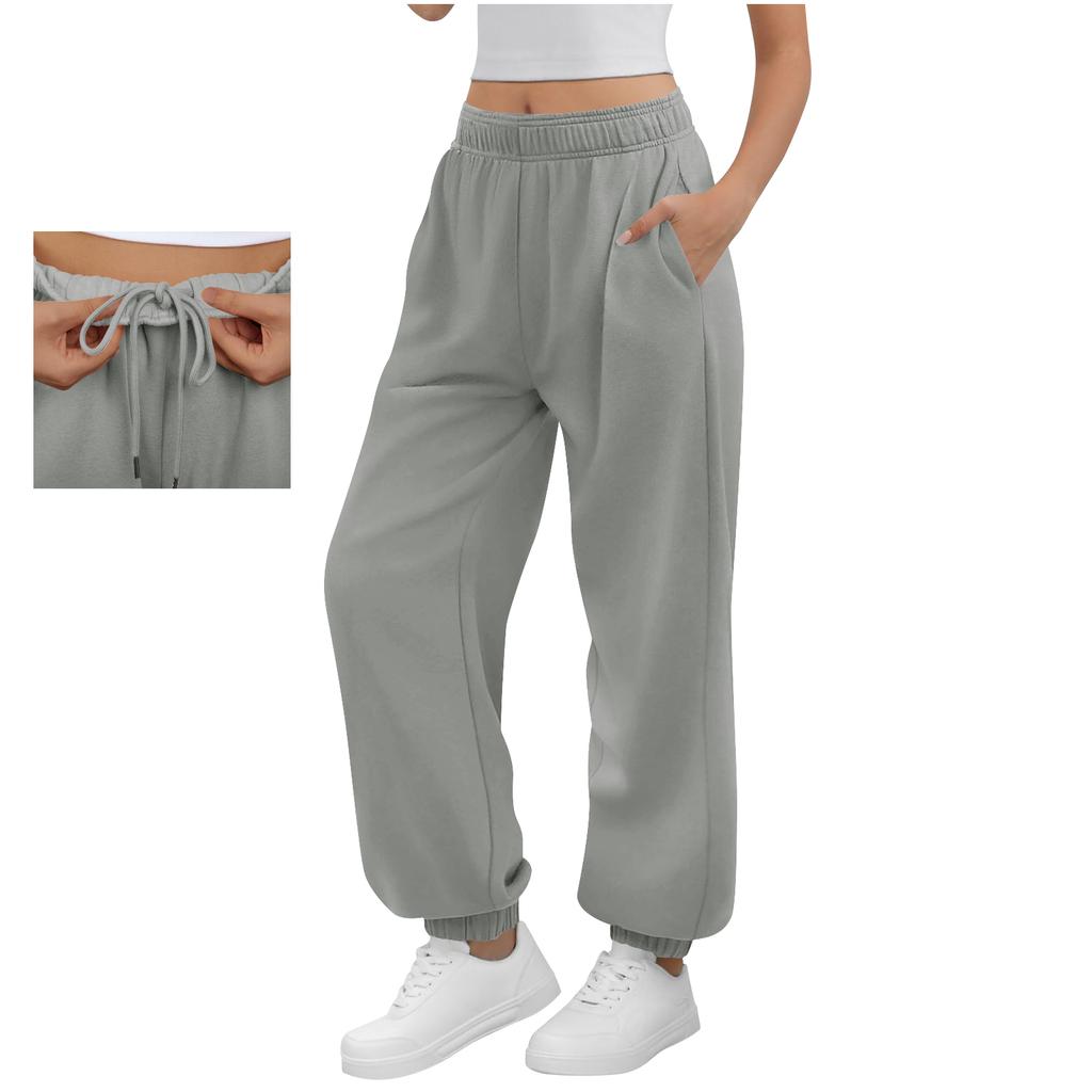Women's Casual Pants High-waisted Belted Jogging Pants With Pockets