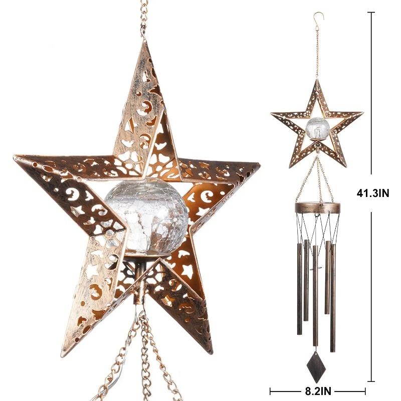 Outdoor Metal Wind Chimes Moon Sun Stars Wind Chime Solar Glowing Unique Wind Bells for Outside Waterproof Chimes Home Decor