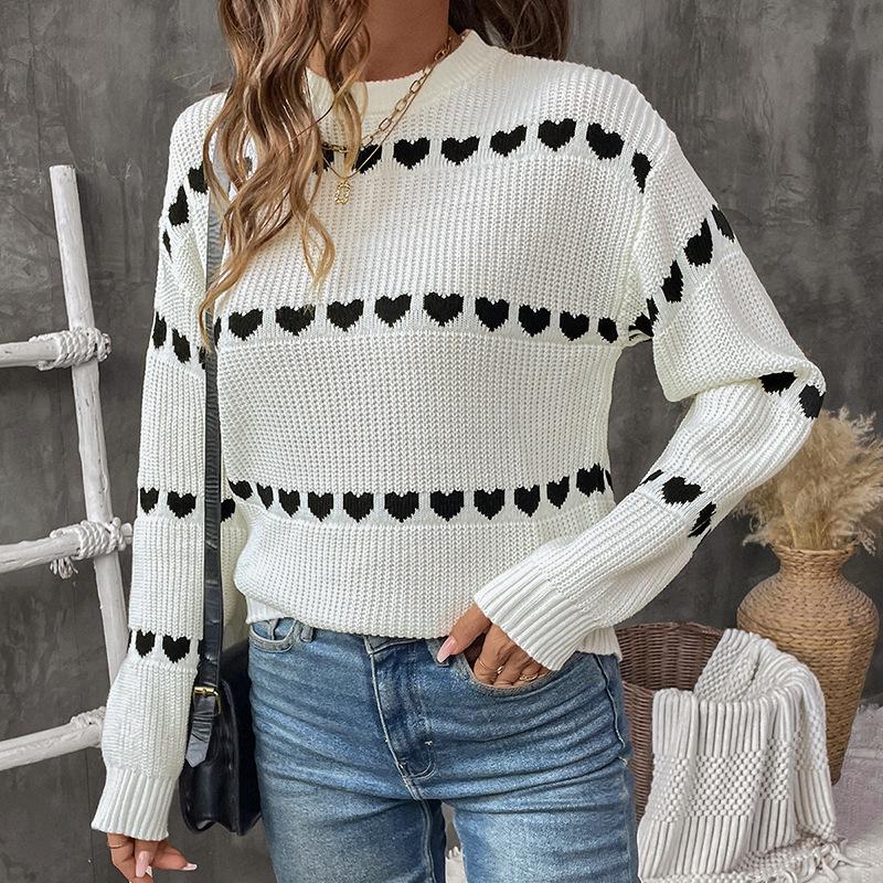 2026 Autumn/Winter Sweet Heart Jacquard Loose Sweater