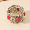 Vintage Boho Imitation Turquoises Elastic Bracelets Bangles for Women Ethnic Carved Silver Color Metal Bracelet Vacation Jewelry