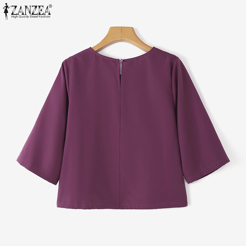 ZANZEA Women Casual O-neck Summer Solid Color 3/4 Sleeve Blouse