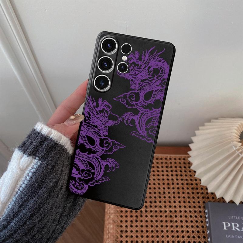 Chines Loong Patterned Soft Silicone Black Case For Xiaomi Redmi Note 13 Pro 13C Poco C65 Samsung A55 S24 iPhone Camera Protective Shockproof Cover