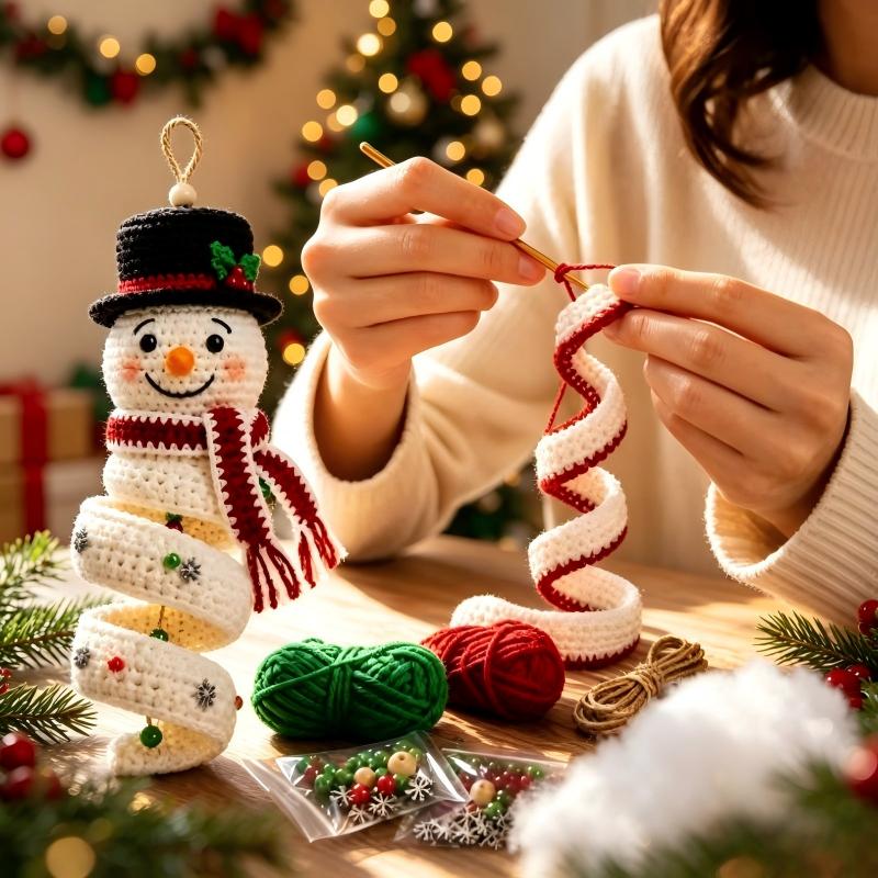 Christmas Crochet Spiral Ornament DIY Kit Handmad Kit Snowman Santa Tree Hanging Pendants Beginner Xmas Home Decor Holiday Gift