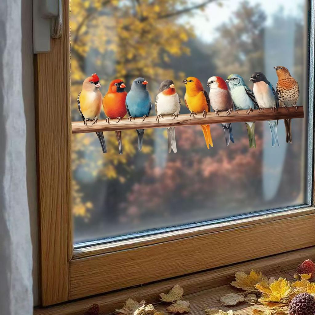 Cute Colorful Bird Static Cling Window Sticker Removable for Bedroom Living Room Glass Home Decor Art