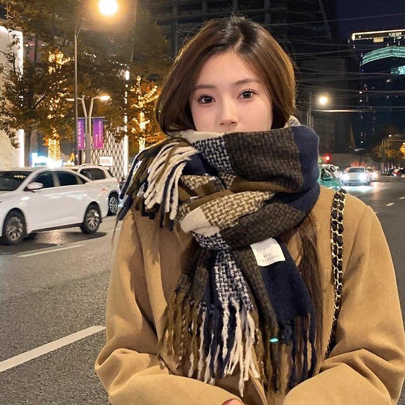New Korean Style Casual Versatile Long Plaid Men's Scarf Women's Winter Student Thickened Warm and Cold Proof Scarf