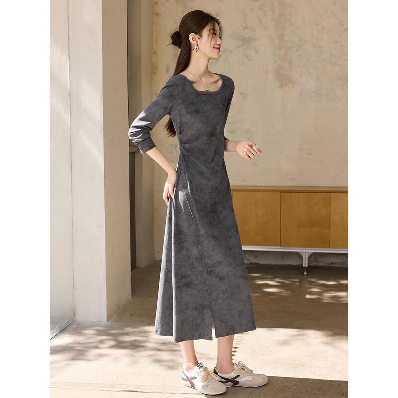 

Mohan Yimei Women s U-Neck Pleated Side Slit T-Shirt Dress S