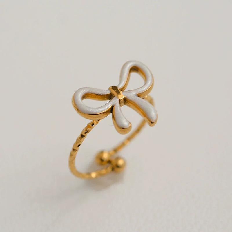 Stainless Steel French White Enamel Rings for Women Drip Glaze Romantic Elegent Girl Ring Daily Wear Sweet Y2K Jewelry No Fading