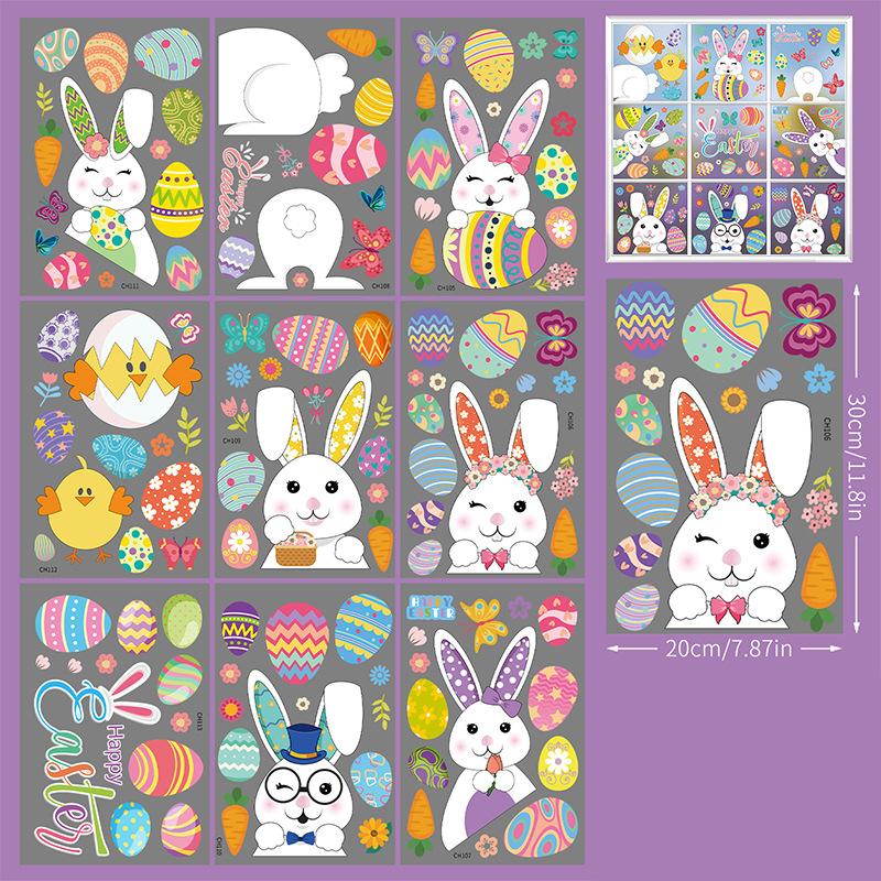 9 ks velikonoční samolepky na okno Happy Easter Bunny Window Clip for Glass Dveře
