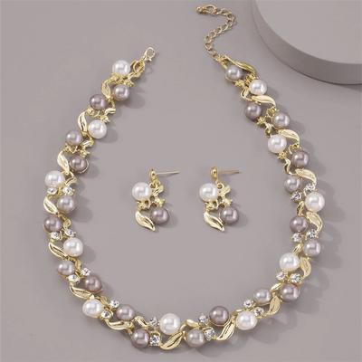 Jewelry, Imitation Pearl Rhinestone Necklace Earrings Three-piece Set, Creative Imitation Pearl Necklace Earrings