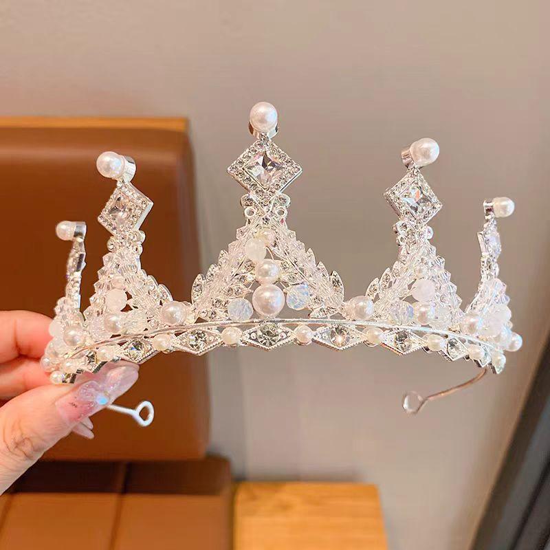 Children's Crown Headwear Princess Girls Crystal Pearl Crown Birthday Performance Flower Girl Wedding Girls Hair Accessories Daquan