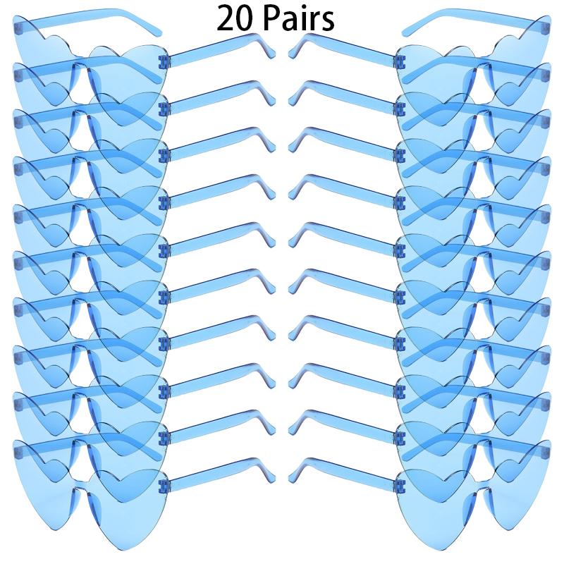 16/20 Pairs Cute Heart Shaped Sunglasses Fashion Rimless Solid Color Beach Vacation Shades Women Trendy Rave Decor Sun Glasses