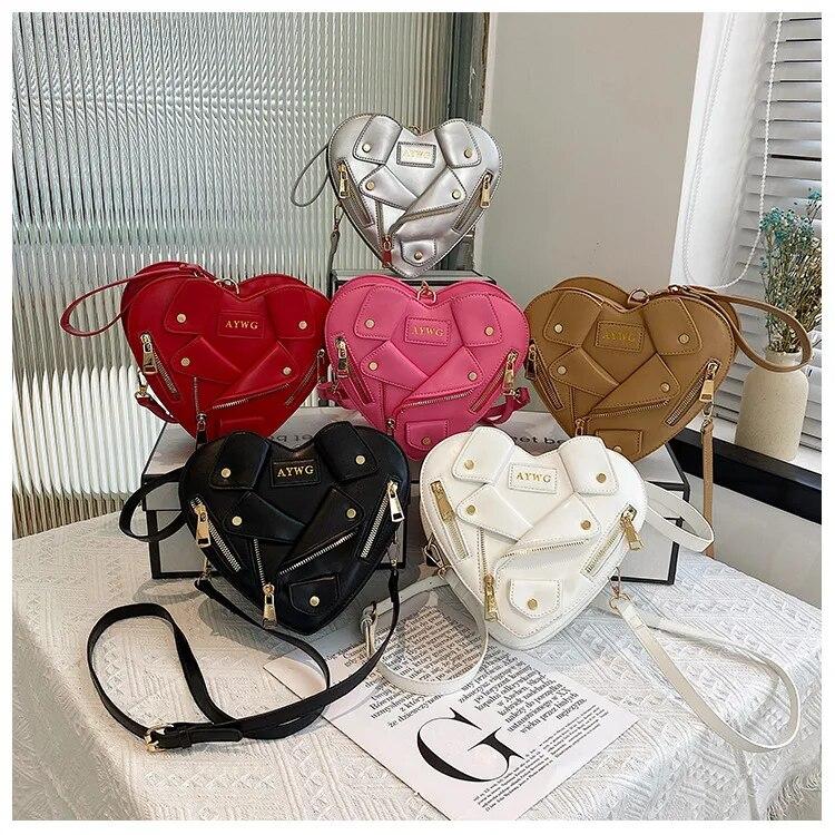 Umhängetasche in Kleidungsform im Motorradstil, Schultertasche im Spice Girl-Stil, Damenhandtasche in Herzform, Love Messenger Bag