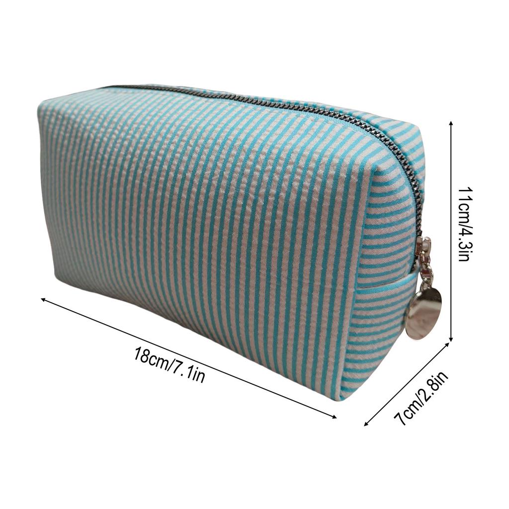 Striped Embroidery Makeup Bag Travel Toiletry Organizer with Bubble Print Waterproof Portable Multi-Compartment
