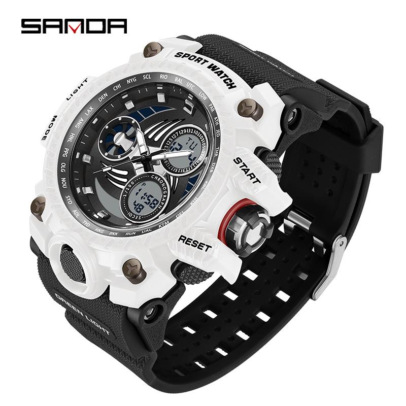 SANDA Nové modely prodávají mladé elektronické hodinky Luminous Waterproof Fashion Větruodolné pánské hodinky s budíkem