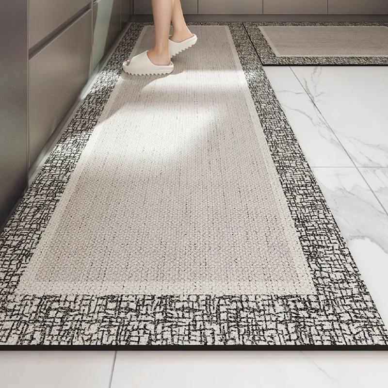 Kitchen Floor Mat Waterproof Oil-proof Carpet Pvc Leather Non-slip Foot Mats Long Rug Grey Minimalism Style Home Decoration Rugs