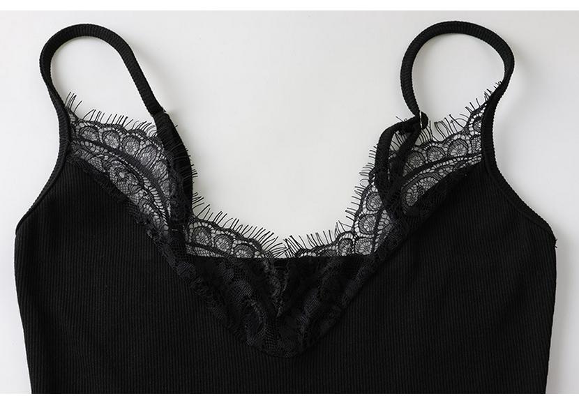 European & American Women's Sexy Spaghetti Strap Dress with Lace Trim