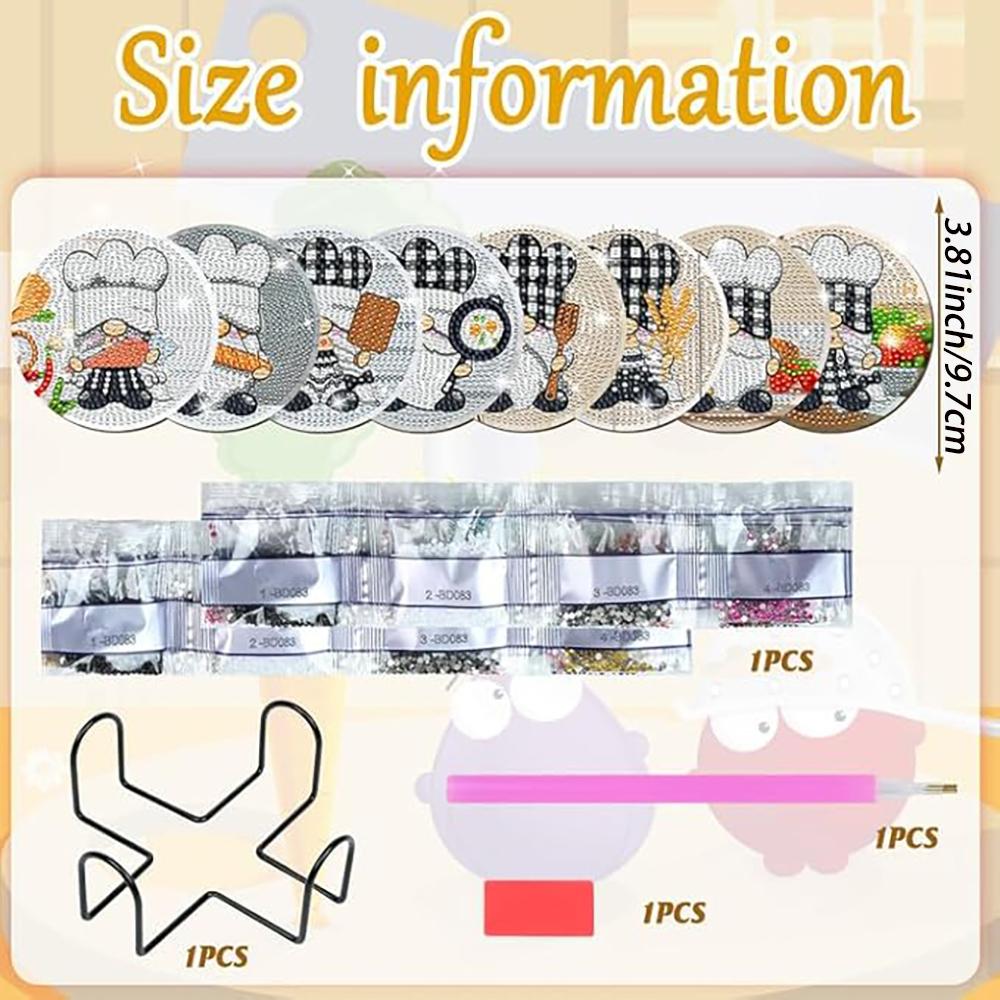 8 Bucăți/set de Suporturi de Pahar cu Model de Pitic Pictat cu Diamante, Suporturi de Pahar DIY cu Suport, Potrivite pentru Începători și Adulți, Artă și Meșteșuguri Cadouri