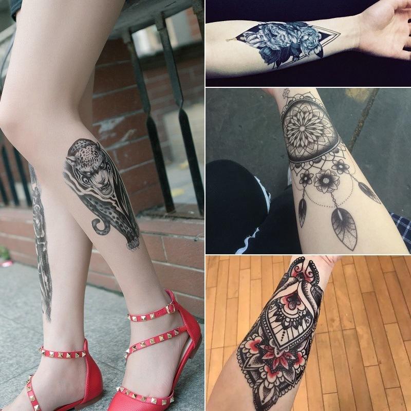 Red Rose Flower Arm Half Arm Tattoo Sticker Owl Hourglass Geometry Water Transfer Set Sticker