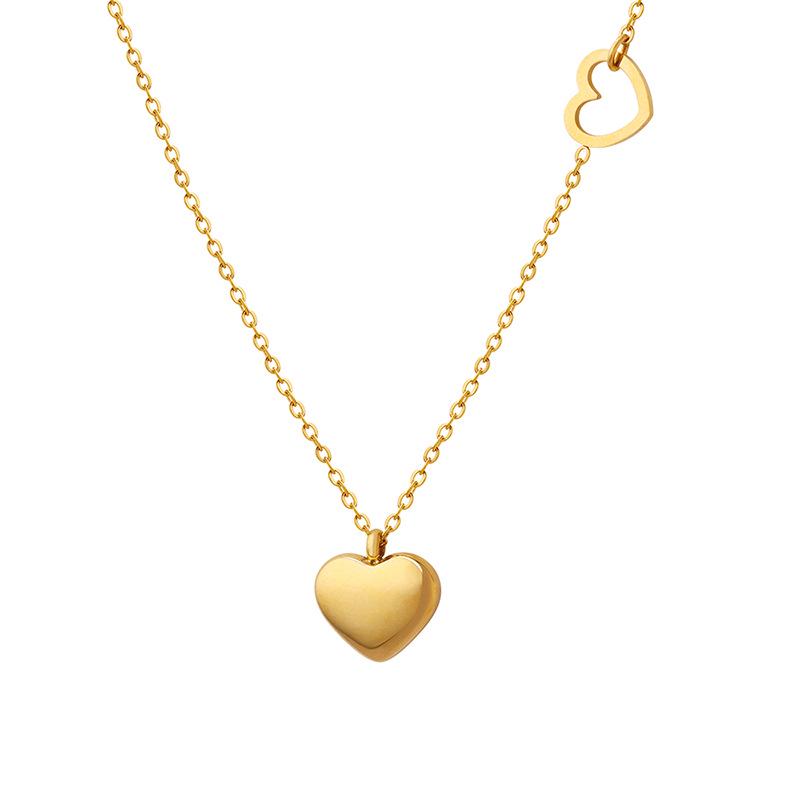 Blogger's Double Peach Heart Necklace: 18K Gold-Plated Titanium Steel Clavicle Chain P221