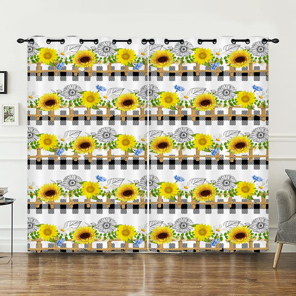 Curtain Sunflower Pattern Sunshade Digital Printing Blackout Curtain Punching