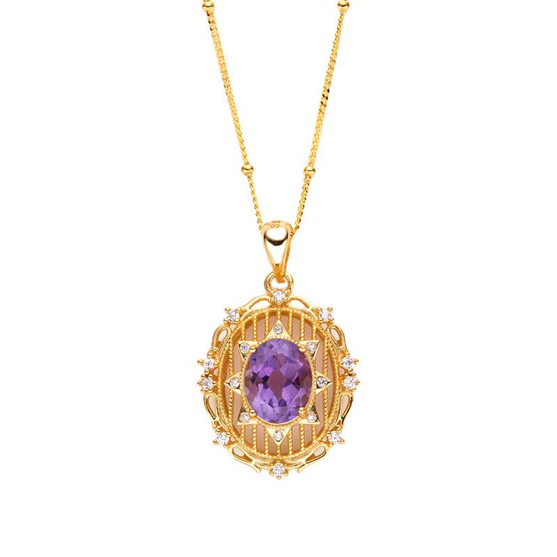 

Colored Jewelry S925 Silver Inlaid Natural Amethyst Necklace Women S Jewelry Pendant
