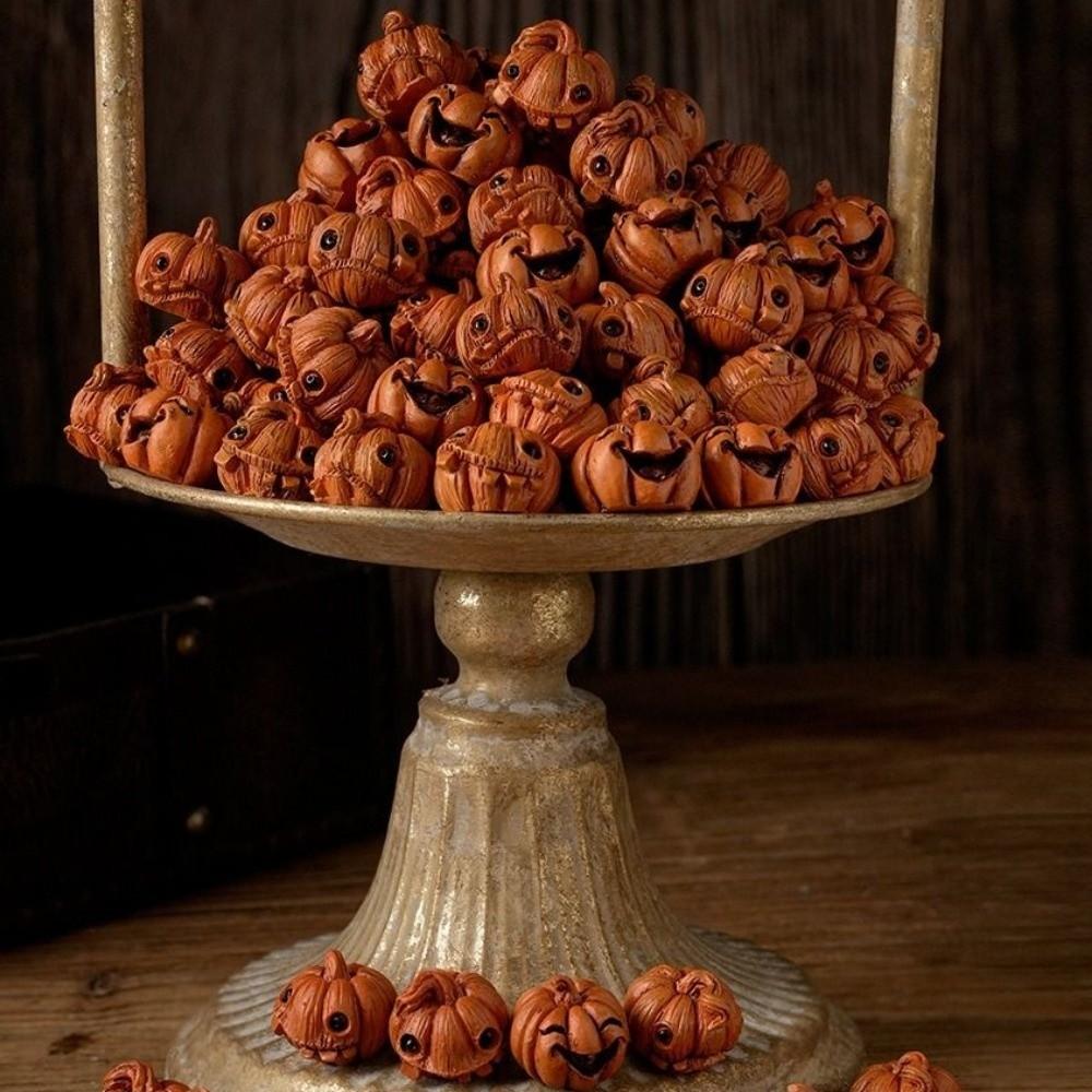 16Pcs Creative Miniature Halloween Decor Resin Gothic Style Resin Pumpkin Statue Unique Handmade Mini Halloween Ornaments