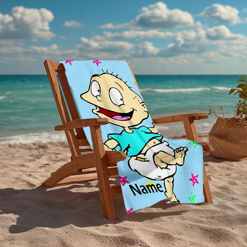 Custom Name Ultra-Soft Beach Towel with Rugrats Theme,Ideal for Pool - Camping, Diving - Perfect Travel Essential, Vibrant Beach Towel.