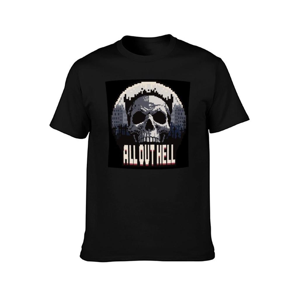 All Out Hell Big Skull TShirt Vintage Style Printed Top