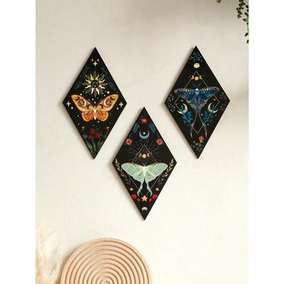 Butterfly Rhomboid Wooden Wall Decor Moon Star Colored Drawing Wall Art Nordic Home Decoration Home Decoration Accessories Gift