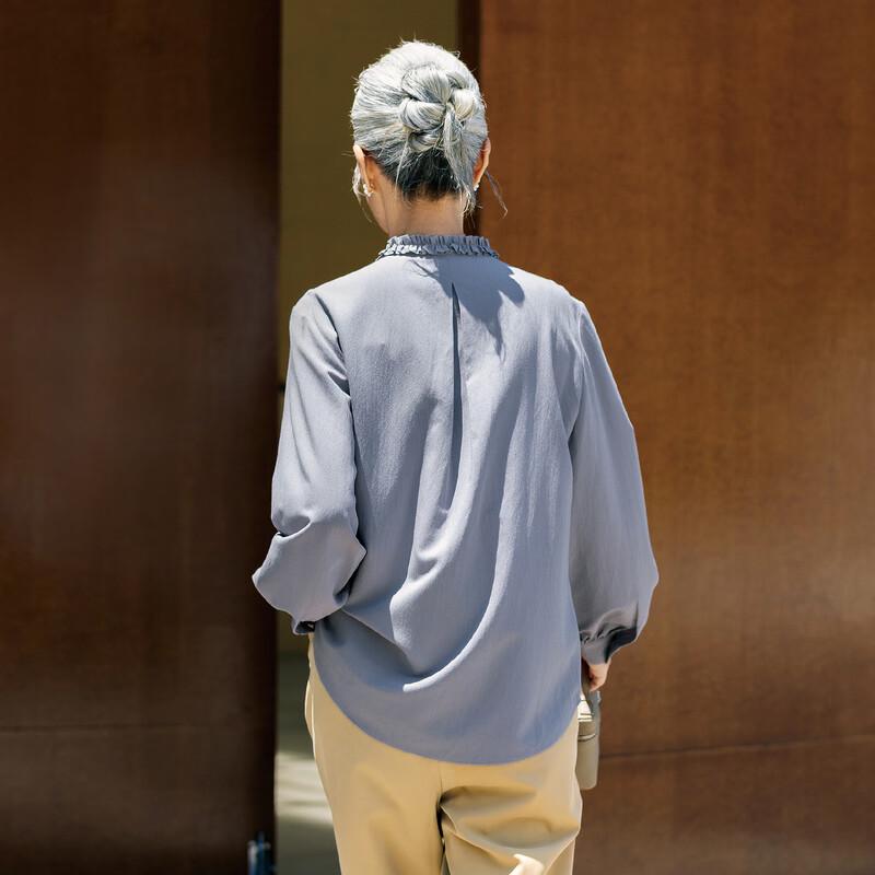 Muzi Mama Women's Elegant Loose-Fit Long-Sleeve Blouse