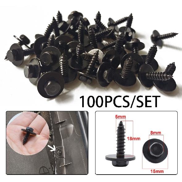 100pcs Car Tapping Screw Bolt Body Fender Liner Bumper Cover Hood Retainer Clips