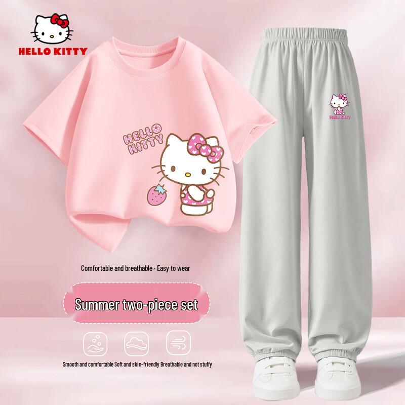 Hello Kitty Girls' Summer Cotton T-Shirt & Anti-Mosquito Pants Set