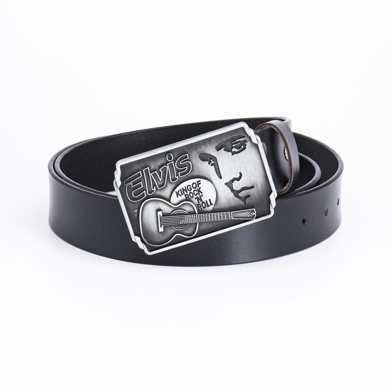 

Ремень в стиле музыканта Элвиса, цельный двухслойный ремень из коровьей кожи 125cm