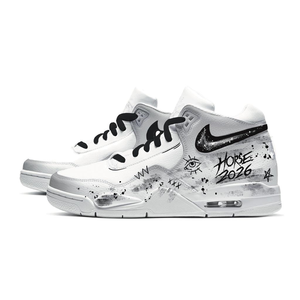 Nike Flight Legacy Junjie 2026 Scarpe da Basket Vintage Mid-top Uomo Nero Bianco Grigio Argento BQ4212-101(Team861-2026)