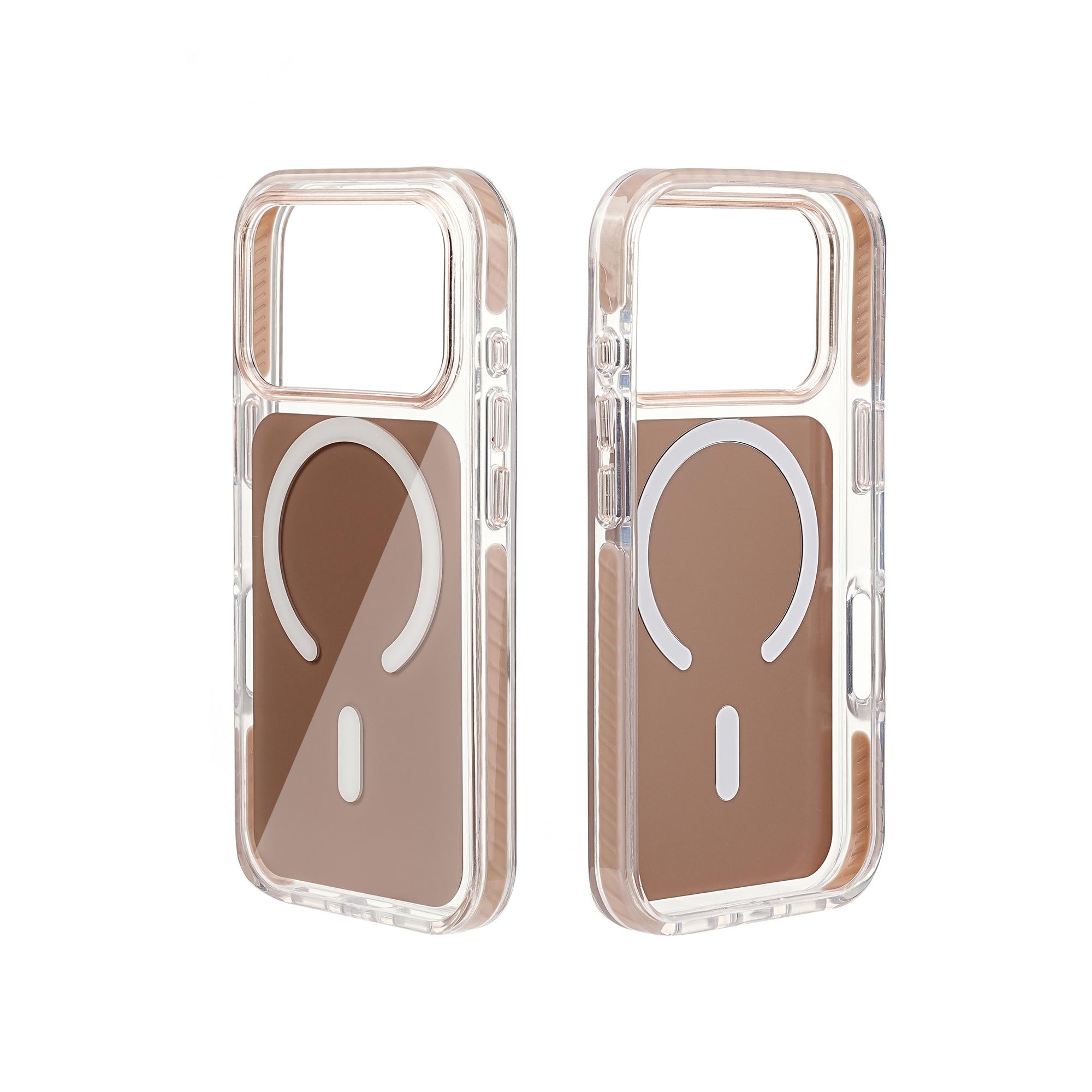 Simple Style Transparent Phone Cases Wholesale Transparent Shockproof Phone case Minimalist Transparent Magnetic Phone case Opp Bag&For iPhone 15 светло-коричневого