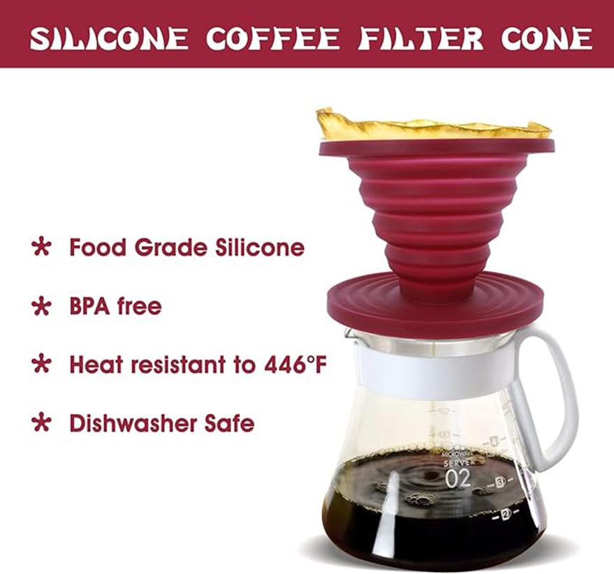 Coffee Dripper Collapsible Reusable Silicone Portable Pour Over Coffee Maker for Outdoor Travel Hiking Camping Xmas Holiday Gift