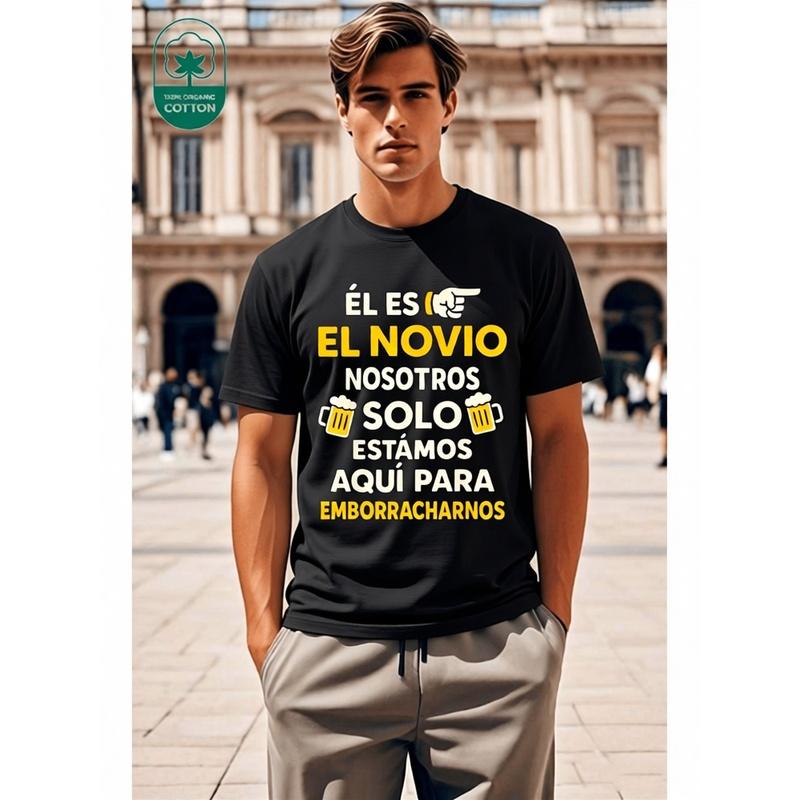 Men' & Women' Funny Spanish 'El Novio' Bachelorette Party T-Shirt - Heavyweight 180Gsm Beer Mug & Spanish Text Tee Suitable For Bachelor Party