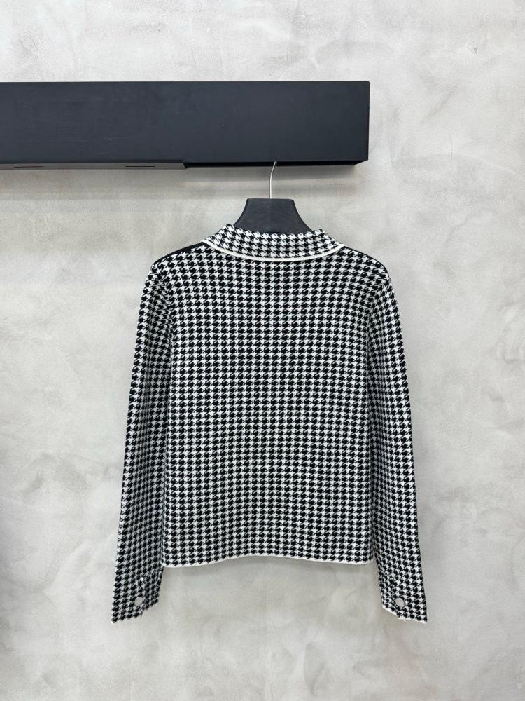Houndstooth Knit Lapel Cardigan with Tie and Double Pockets