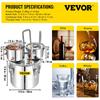 VEVOR Still Distiller 5Gal 21L Stainless Steel Water Distiller Copper Tube with Circulating Pump Home Brewing Kit Build-in Thermometer for DIY Whisky