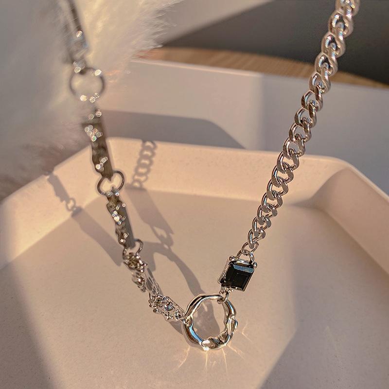 Niche design high-end hip-hop couple accessories black and white zircon necklace women's trendy cool Cuban chain