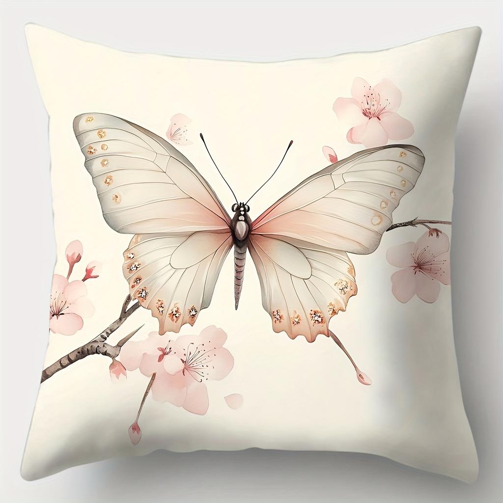 4pcs set, sofa cushion cover, fresh butterfly pillowcase, 17.7 inches * 17.7 inches, single-sided printing, home decoration, sof