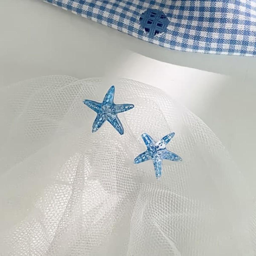 

Women s Daily Opaque Pearl Starfish Silver Needle Earrings Blue