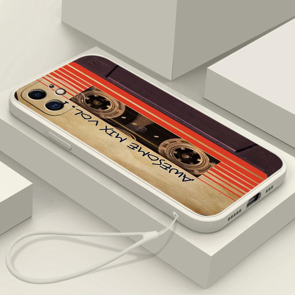 

Samsung Galaxy A24 A25 S23 FE для iPhone 11 12 13 14 15 Pro Max Мягкий чехол для телефона с прямым краем и ремешком A19 Оригинальная кассетная лента в стиле ретро Samsung S24 5G